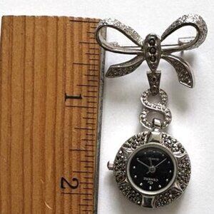 Vintage Cenere Lapel Pin Marcasite Analog Watch - New Battery